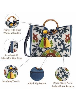 tribal sutra off white canvas floral embroidered handheld bag 4