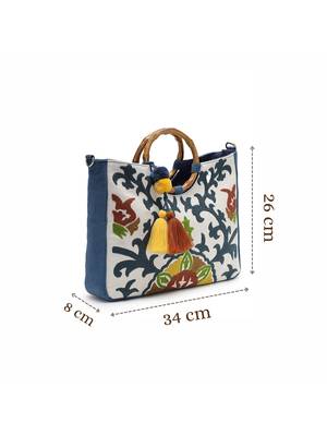tribal sutra off white canvas floral embroidered handheld bag 5