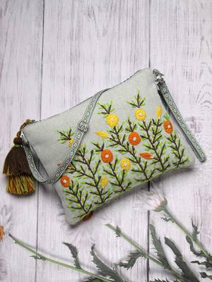 thread bloom pastel green cotton floral embroidered sling bag 1