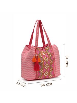 folklore edit flamingo pink cotton diamond beaded hobo bag 5