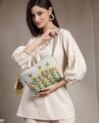 thread bloom pastel green cotton floral embroidered sling bag 3