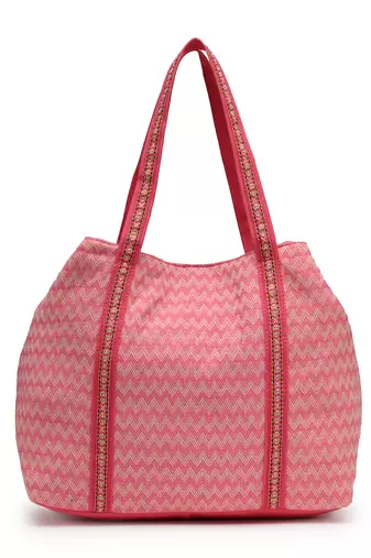 folklore edit flamingo pink cotton diamond beaded hobo bag
