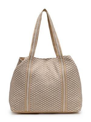 folklore edit beige cotton chevron embellished hobo bag 6