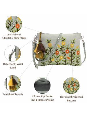 thread bloom pastel green cotton floral embroidered sling bag 4