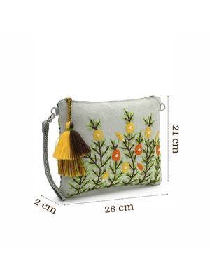 thread bloom pastel green cotton floral embroidered sling bag 5