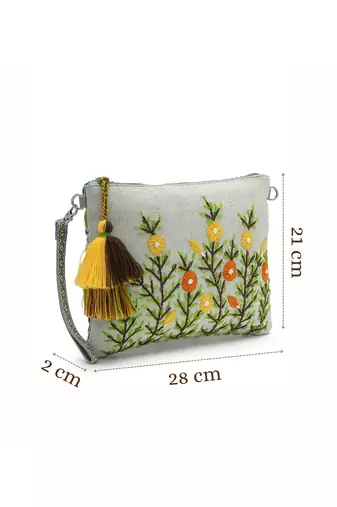 thread bloom pastel green cotton floral embroidered sling bag