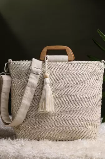 earth edit natural cotton chevron woven handheld bag