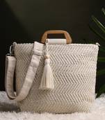 earth edit natural cotton chevron woven handheld bag
