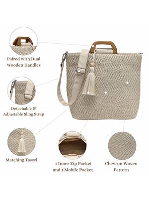 earth edit natural cotton chevron woven handheld bag 4