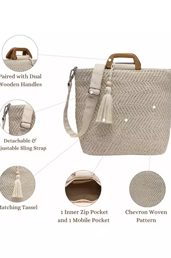 earth edit natural cotton chevron woven handheld bag