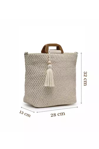 earth edit natural cotton chevron woven handheld bag