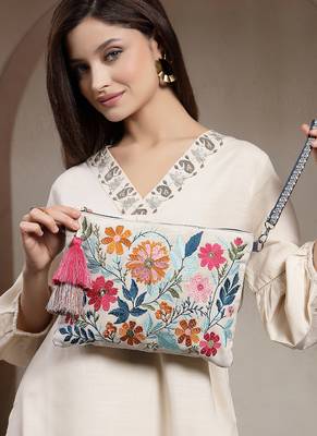 thread bloom off white canvas floral embroidered sling bag 3