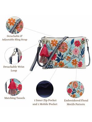 thread bloom off white canvas floral embroidered sling bag 4