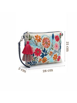 thread bloom off white canvas floral embroidered sling bag 5