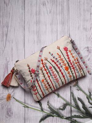 thread bloom natural cotton floral embroidered sling bag 1