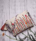 thread bloom natural cotton floral embroidered sling bag
