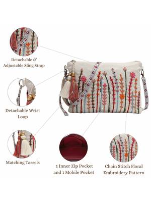 thread bloom natural cotton floral embroidered sling bag 4