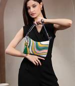 wave stitch blue canvas abstract beaded sling bag