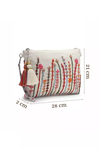 thread bloom natural cotton floral embroidered sling bag