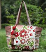 thread bloom coffee brown cotton floral embroidered tote bag