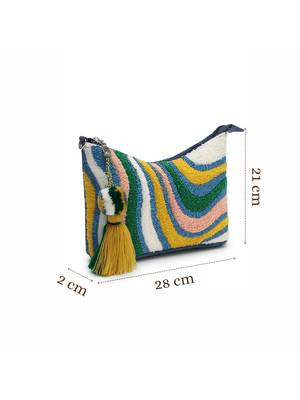 wave stitch blue canvas abstract beaded sling bag 5