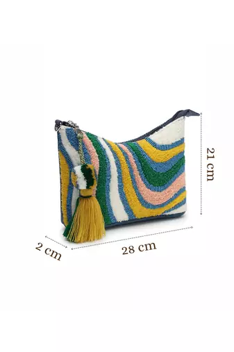 wave stitch blue canvas abstract beaded sling bag