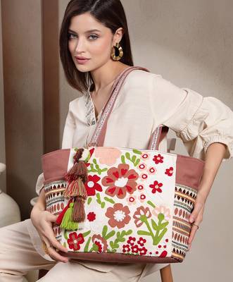 thread bloom coffee brown cotton floral embroidered tote bag 3