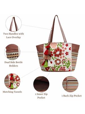 thread bloom coffee brown cotton floral embroidered tote bag 4