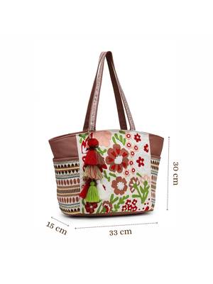 thread bloom coffee brown cotton floral embroidered tote bag 5