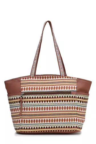 thread bloom coffee brown cotton floral embroidered tote bag