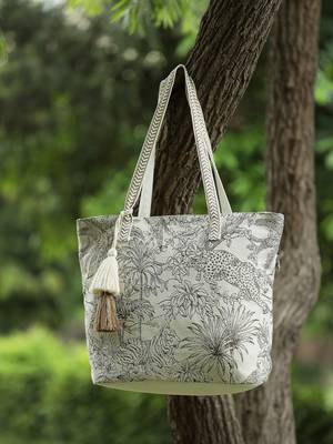 earth edit beige cotton jungle toile shoulder bag 1