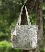 earth edit beige cotton jungle toile shoulder bag