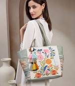 thread bloom sage green cotton floral embroidered tote bag