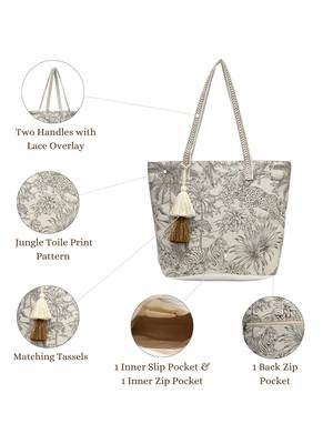 earth edit beige cotton jungle toile shoulder bag 4