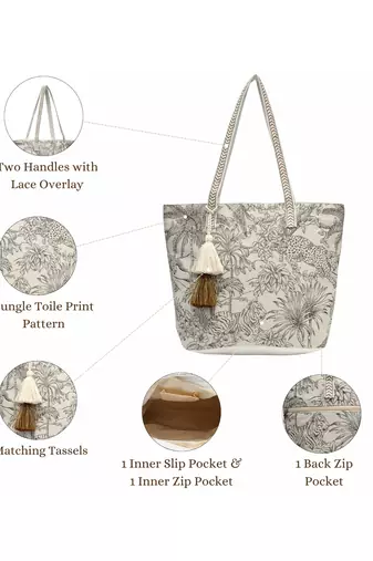 earth edit beige cotton jungle toile shoulder bag