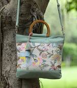 petal posh sage green cotton botanical embellished handheld bag