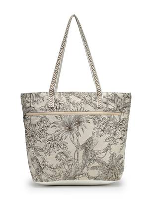 earth edit beige cotton jungle toile shoulder bag 6