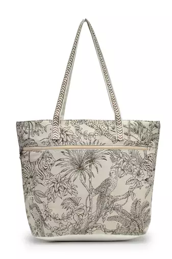 earth edit beige cotton jungle toile shoulder bag