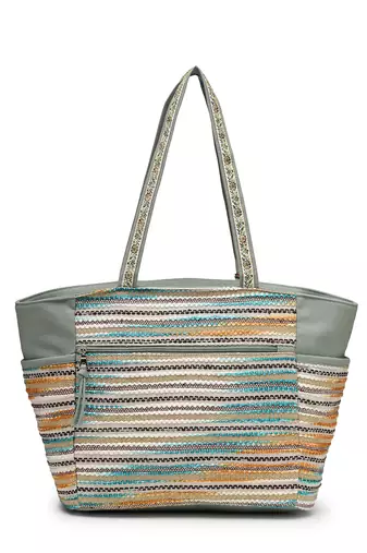 thread bloom sage green cotton floral embroidered tote bag