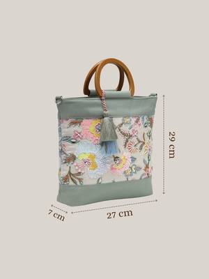 petal posh sage green cotton botanical embellished handheld bag 5