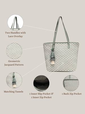 earth edit sage green cotton geometric jacquard tote bag 4