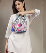 boho cobalt blue ethnic jacquard sling bag