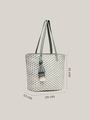 earth edit sage green cotton geometric jacquard tote bag 5