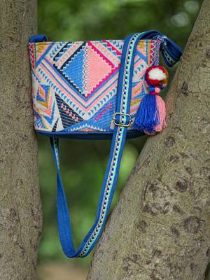 boho cobalt blue ethnic jacquard sling bag 3