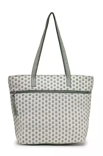 earth edit sage green cotton geometric jacquard tote bag