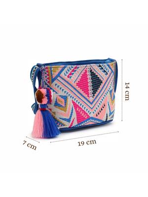 boho cobalt blue ethnic jacquard sling bag 5