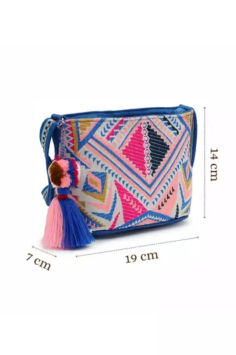 boho cobalt blue ethnic jacquard sling bag