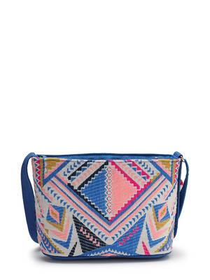boho cobalt blue ethnic jacquard sling bag 6