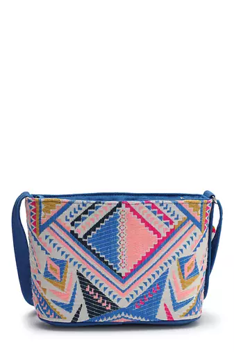 boho cobalt blue ethnic jacquard sling bag