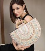 boho natural & pastel cotton ethnic embellished handheld bag